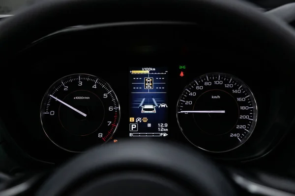 Novosibirsk Russia June 2019 Subaru Impreza Close Dashboard Speedometer Tachometer — Stock Photo, Image