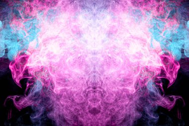 Kalın renkli duman mavi, pembe bir kafatası, canavar, dragon siyah Yalıtılmış zemin şeklinde. Vape duman kökenli. MoCap cool t-shirt için