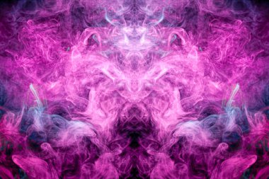 Kalın renkli duman mavi, pembe bir kafatası, canavar, dragon siyah Yalıtılmış zemin şeklinde. Vape duman kökenli. MoCap cool t-shirt için