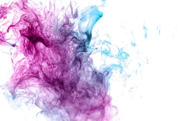 PInk and blue cloud of smoke of  white isolated background. Background from the smoke of vap