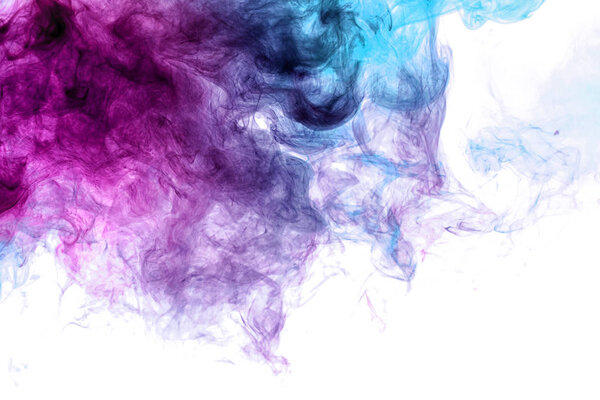 Colorful pink and blue smoke  on a white isolated background. Background from the smoke of vap