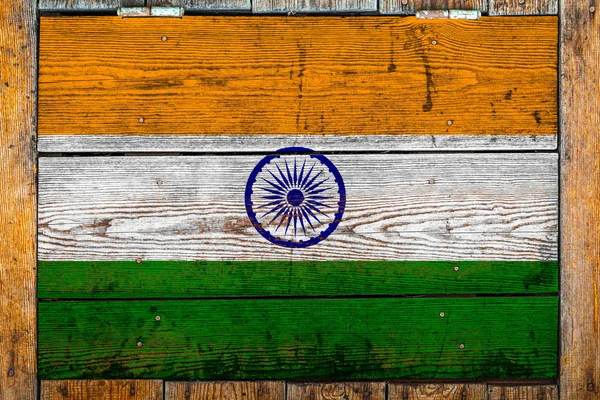 Nationale Vlag Van India Een Houten Muur Achtergrond Het Concept — Stockfoto