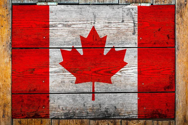 Nationale Vlag Van Canada Een Houten Muur Achtergrond Het Concept — Stockfoto