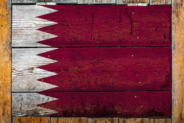 Bandiera Nazionale Del Qatar Uno Sfondo Parete Legno Concetto Orgoglio — Foto Stock