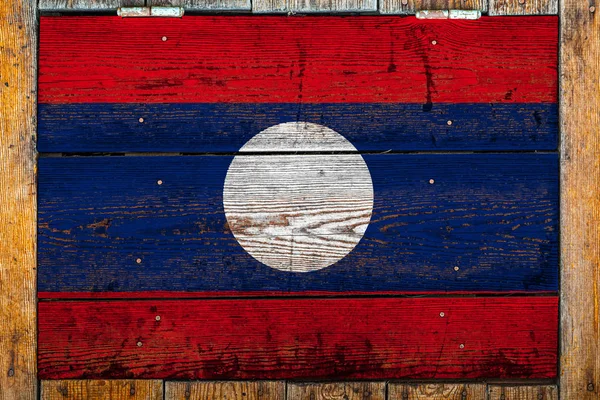 Nationalflagge Von Laos Auf Einem Hölzernen Wandhintergrund Das Konzept Des — Stockfoto