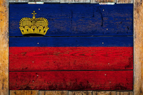 Bandeira Nacional Liechtenstein Fundo Parede Madeira Conceito Orgulho Nacional Símbolo — Fotografia de Stock