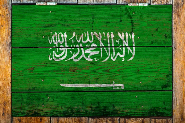 Національний Прапор Саудівської Аравії Тлі Дерев Яної Стіни Поняття Національної — стокове фото