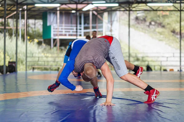 Altai Ryssland Augusti 2019 Två Unga Män Brottning Tights Wrestlng — Stockfoto