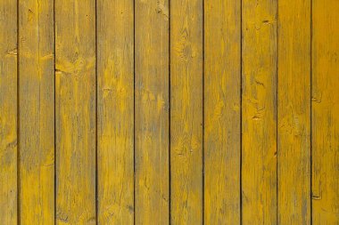 Sarı ahşap bir duvarın yakın çekim çok uzun bir süre boyalı ve boya soyulmuş. Sarı doku arka planı
