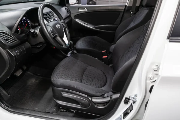 Novosibirsk Russia Luglio 2019 Hyundai Solaris Black Luxury Car Interior — Foto Stock