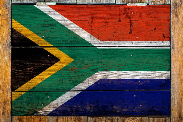 Nationale Vlag Van Zuid Afrikaanse Republiek Een Houten Muur Achtergrond — Stockfoto