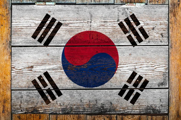 Εθνική Σημαία Της Νότιας Κορέας Ξύλινο Φόντο Τοίχου Έννοια Της — Φωτογραφία Αρχείου
