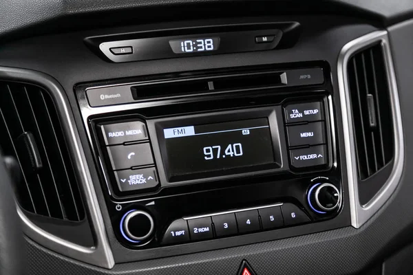 Novosibirsk Ryssland Augusti 2019 Hyundai Creta Modern Svart Bilinredning Radio — Stockfoto