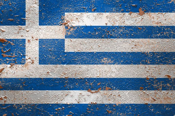 Drapeau National Grèce Sur Vieux Fond Mur Épluché Concept Fierté — Photo