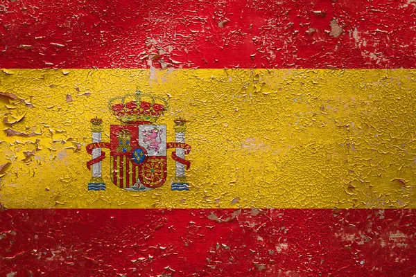 Bandera Nacional España Sobre Fondo Pared Pelada Antigua Concepto Orgullo — Foto de Stock