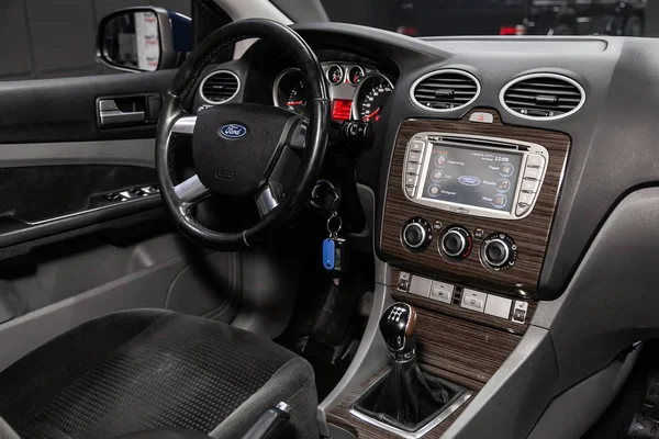 Novosibirsk Russia August 2019 Ford Focus Black Luxury Car Interior — Stock Photo, Image