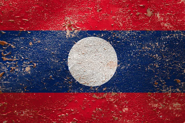 Bandera Nacional Laos Fondo Pared Pelado Viejo Concepto Orgullo Nacional —  Fotos de Stock