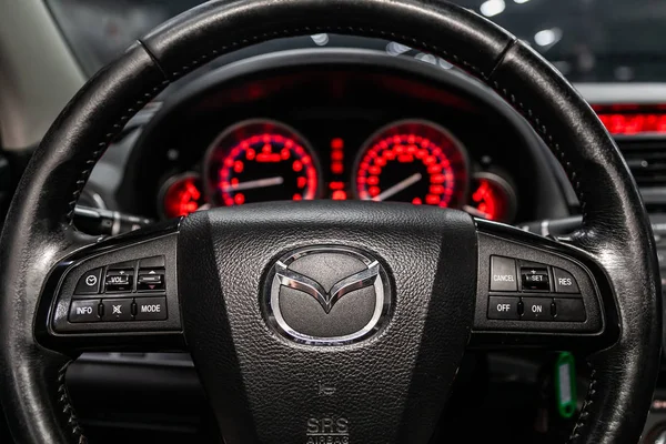 Novosibirsk Russia August 2019 Mazda Close Dashboard Speedometer Tachometer Steering — Stock Photo, Image