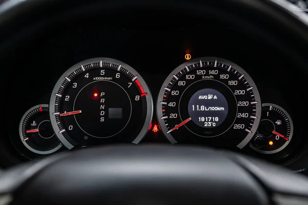 Novosibirsk Russia August 2019 Honda Accord Close Dashboard Speedometer Tachometer — Stock Photo, Image