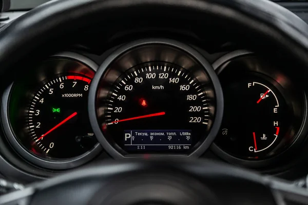 Novosibirsk Russia August 2019 Suzuki Grand Vitara Close Dashboard Speedometer — Stock Photo, Image