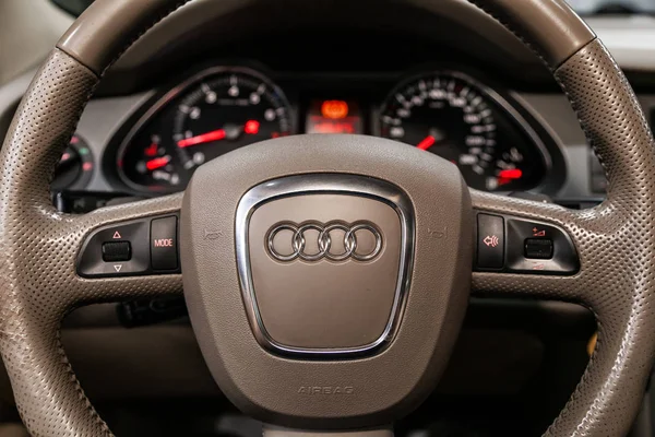Novosibirsk Russia August 2019 Audi Close Dashboard Speedometer Tachometer Steering — Stock Photo, Image