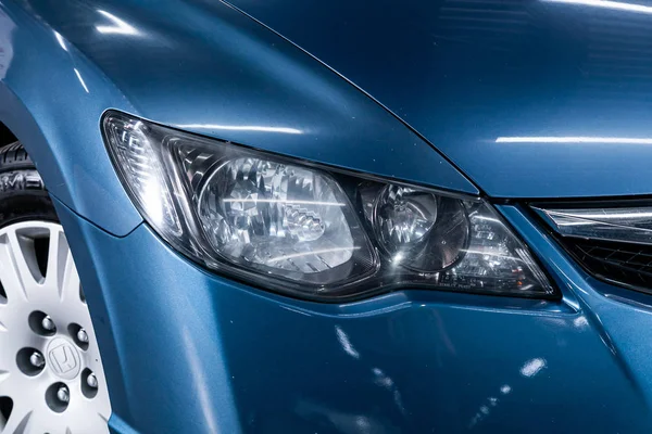 Novosibirsk Rusya Ağustos 2019 Honda Civic Mavi Araba Farları Dış — Stok fotoğraf