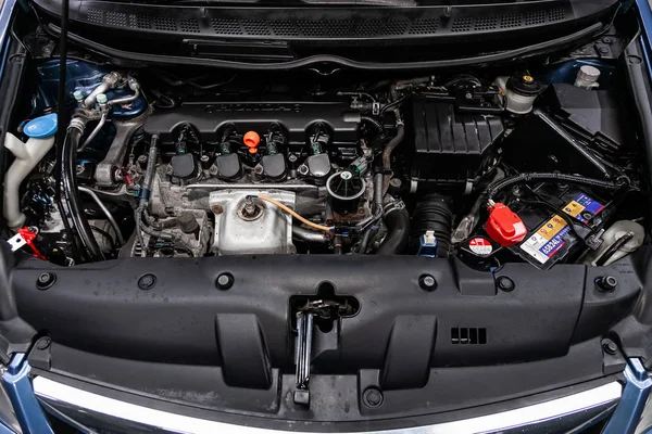 Novosibirsk Rusya Ağustos 2019 Honda Civic Araba Motoru Nun Detay — Stok fotoğraf