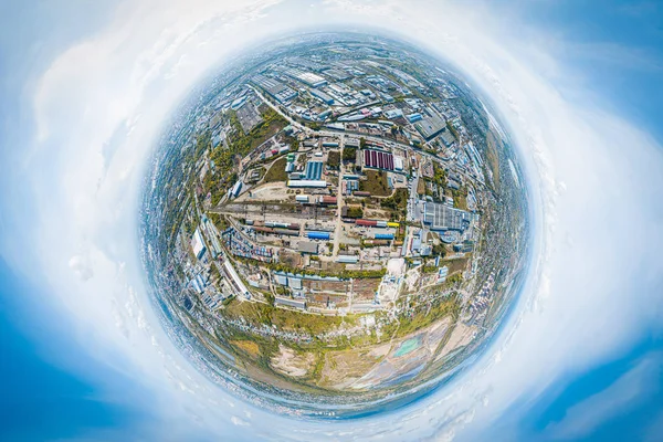 Cidade Panorâmica 360 Disparada Cima Vista Superior Zona Industrial Garagens — Fotografia de Stock