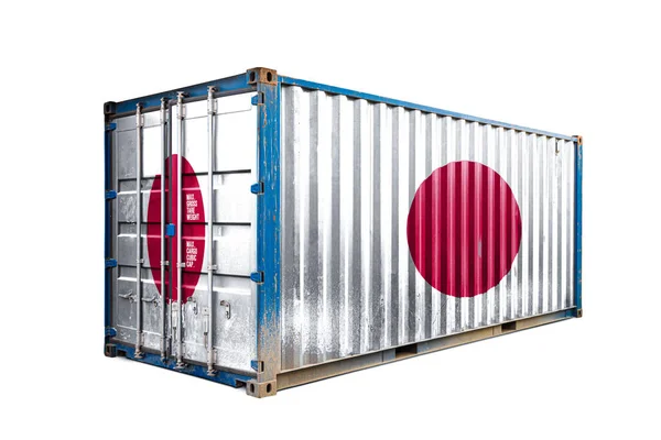 日本进出口 集装箱运输和国家货物交付的概念 带有贾帕国旗的运输集装箱 — 图库照片