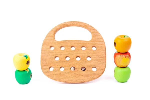 Photo Wooden Wooden Toy Beads Different Colors Wheels Beech Toy — Stock Photo, Image