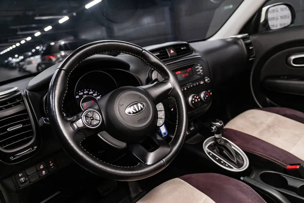 Novosibirsk Russia August 2019 Kia Soul Close Dashboard Player Steering — Stock Photo, Image