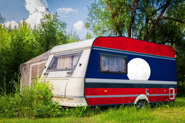 Reboque Carro Motor Home Pintado Bandeira Nacional Laos Está Estacionado — Fotografia de Stock