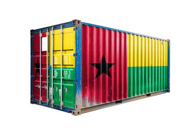  Gine Bissau ihracat-ithalat, konteyner taşıma ve malların ulusal teslimat kavramı. Gine Bissau ulusal bayrağı ile taşıma konteyner, ön görüntülemek