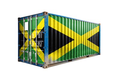  Jamaika ihracat-ithalat, konteyner taşıma ve malların ulusal teslimat kavramı. Jamaic ulusal bayrağı ile taşıma konteyner
