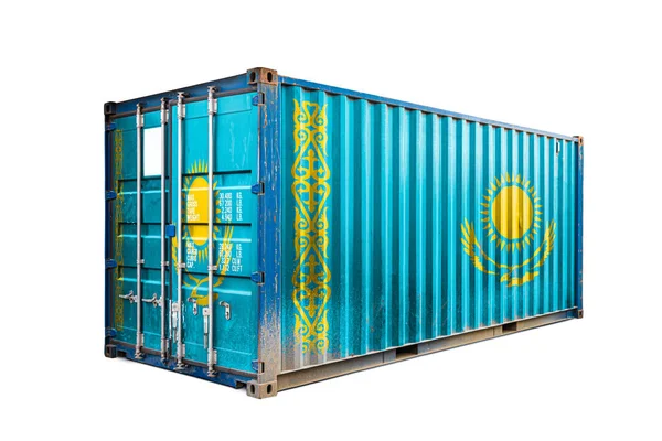 Pojetí Kazachstánu Dovozu Kontejnerového Převozu Vnitrostátního Dodání Zboží Přepravující Kontejner — Stock fotografie