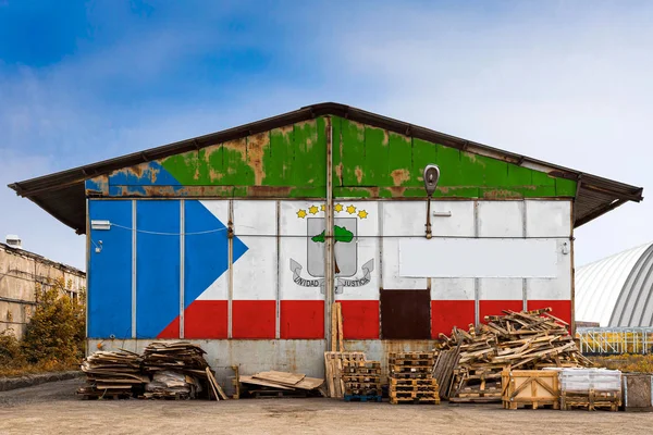 Close National Flag Equatorial Guinea Painted Metal Wall Large Warehouse — Stock Photo, Image