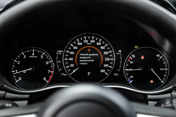 Novosibirsk Russia September 2019 Mazda Close Instrument Automobile Panel Odometer — Stock Photo, Image