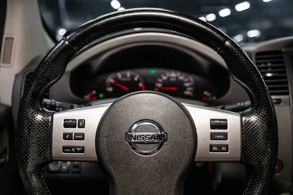 Novosibirsk Ρωσία Σεπτεμβρίου 2019 Nissan Pathfinder Μαύρο Πολυτελές Αυτοκίνητο Εσωτερικό — Φωτογραφία Αρχείου