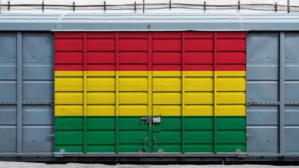 Frontansicht Eines Containerzugs Güterwagen Mit Einer Großen Metallschleuse Mit Der — Stockfoto