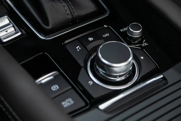 Novoszibirszk Oroszország Október 2019 Mazda Close Modern Central Console Music — Stock Fotó