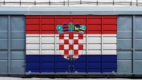 Pohled Zepředu Nákladní Vagón Kontejnerového Vlaku Velkým Kovovým Zámkem Chorvatskou — Stock fotografie