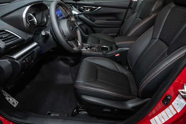 Novosibirsk Russia October 2019 Subaru Black Luxury Car Interior Steering — Stock Photo, Image