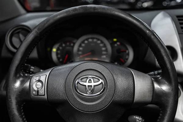 Novosibirsk Rusland Oktober 2019 Toyota Rav Zwarte Luxe Auto Interieur — Stockfoto