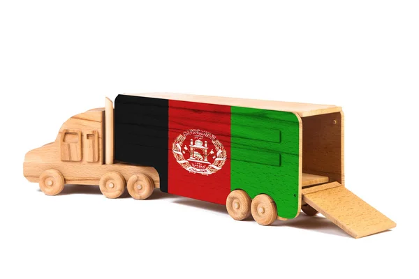 Close Wooden Toy Truck Painted National Flag Afghanistan Concept Export — Stock Photo, Image