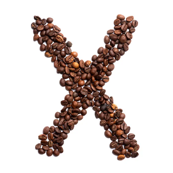 배경에 코코아 열매로 알파벳 적는다 열매로 패턴이죠 커피에 커피의 즐거움 — 스톡 사진