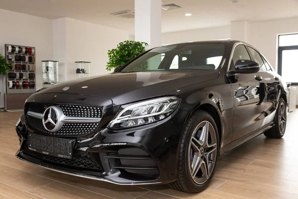 Nowosibirsk Russland April 2020 Schwarze Mercedes Benz Klasse Frontansicht Neue — Stockfoto