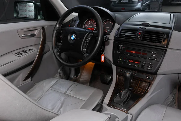 Novossibirsk Russie Mai 2020 Bmw Dark Car Interior Volant Levier — Photo