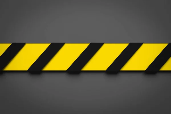 3d illustration of a black and yellow stripe in the middle on a gray background. Warning tapes depicting danger signs and a call to stay away. Barrier tape.Concept of No entry.
