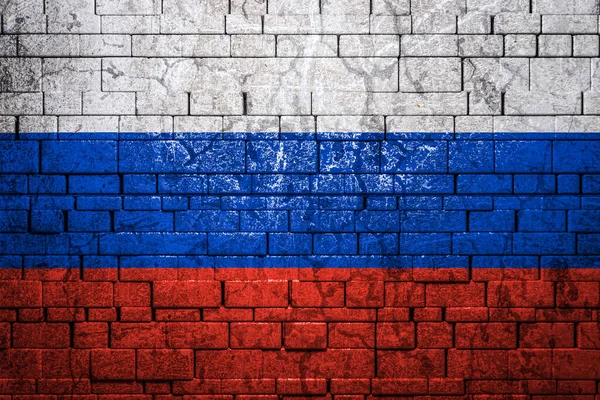 Bandiera Nazionale Della Russia Sfondo Muro Mattonello Concetto Orgoglio Nazionale — Foto Stock