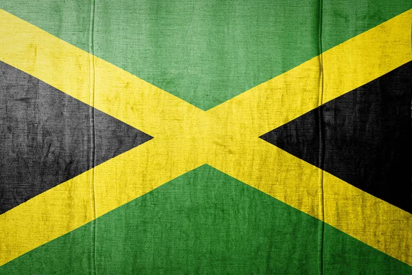 Nationale Vlag Van Jamaica Afgebeeld Verf Kleuren Oude Textiel Vlag — Stockfoto